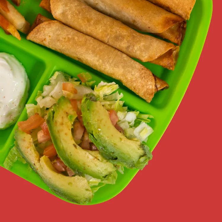 Flautas plate with avocado